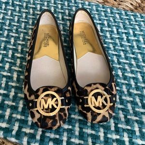 On trend leopard print on pony hair ballet flats.